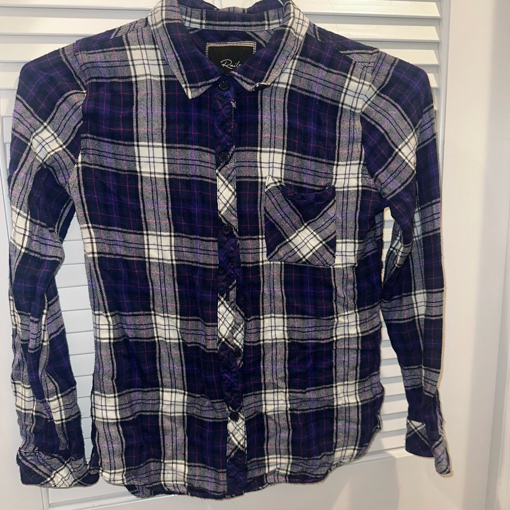 Rails Navy and White Plaid Shirt.  EUC
